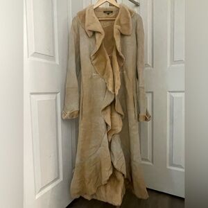 MUST SEE!  Beautiful Roberto Cavalli Tan Suede-Shearling Ruffled High-Low Coat